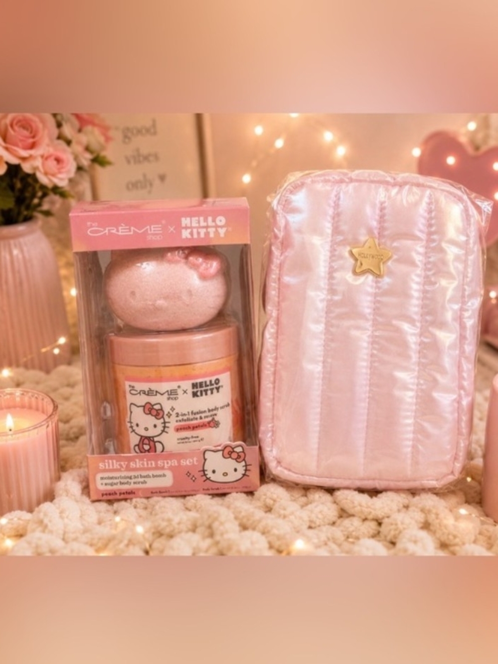 The Créme Shop Hello Kitty Pink Silky Skin Spa Set with Cosmetic Pouch